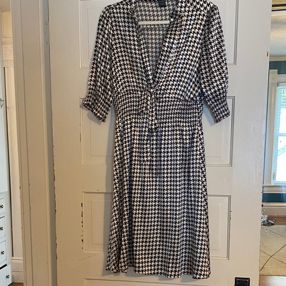 Vertigo Paris Black & White Houndstooth Midi Wrap Dress